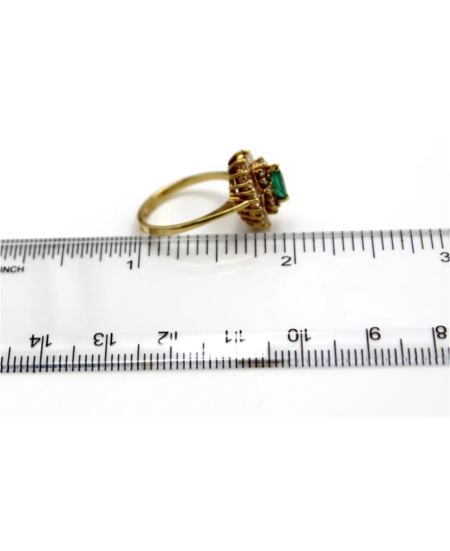 Vintage Marquise Emerald Ring with Diamonds in 18K Gold (Watch Video)