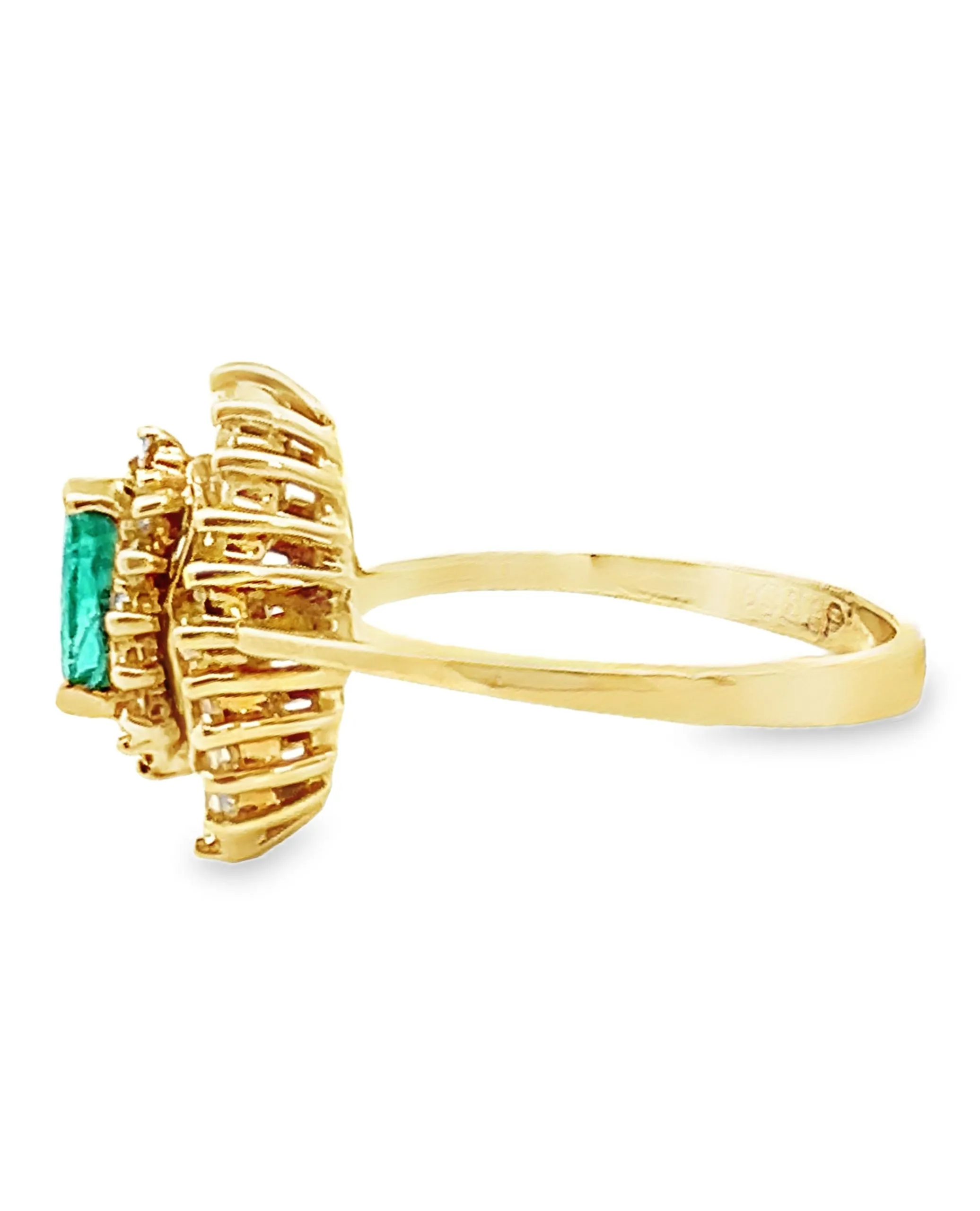 Vintage Marquise Emerald Ring with Diamonds in 18K Gold (Watch Video)