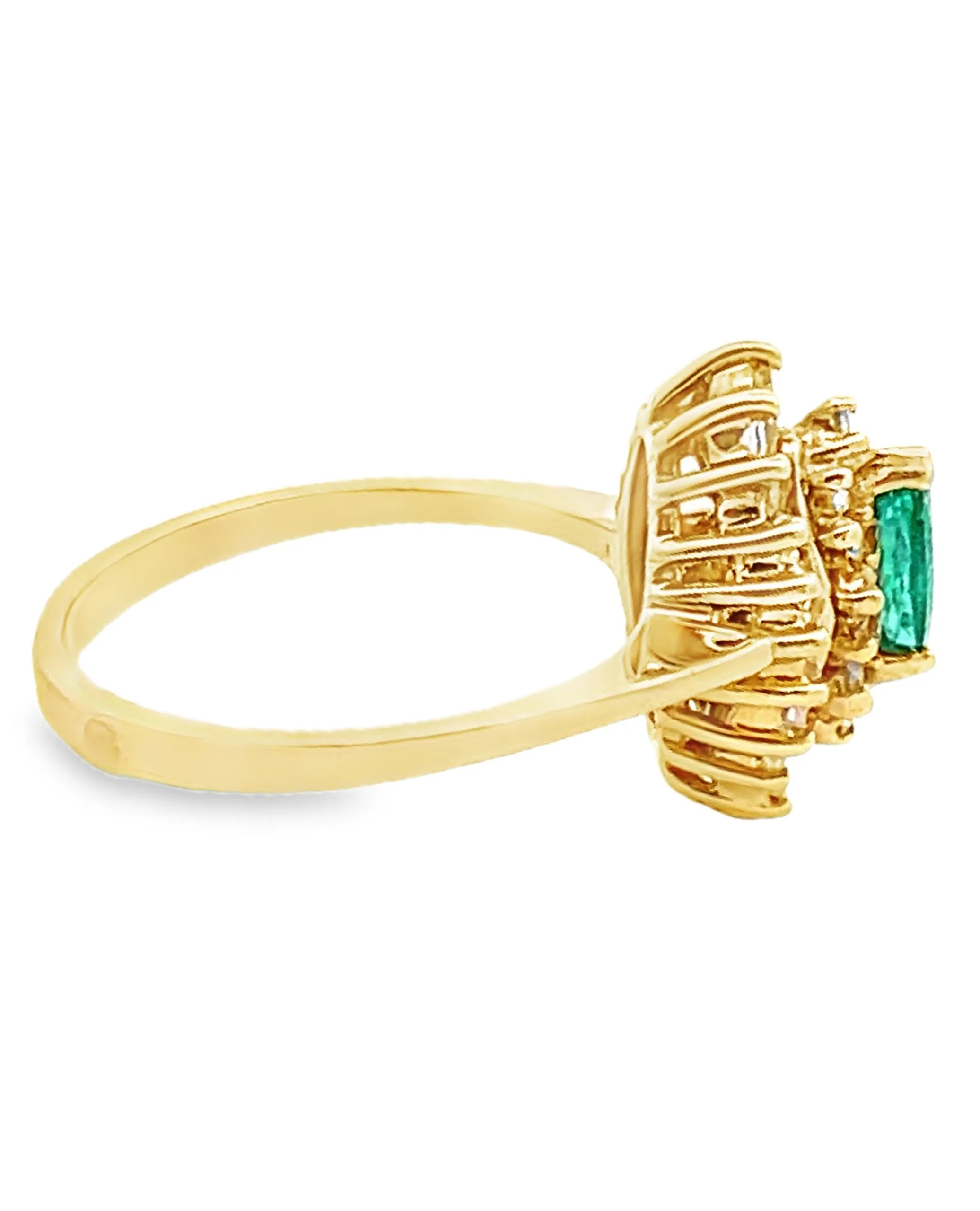 Vintage Marquise Emerald Ring with Diamonds in 18K Gold (Watch Video)