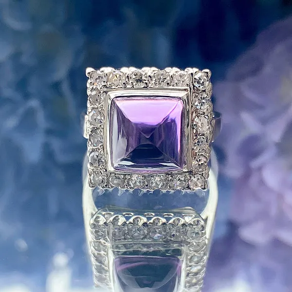 Vintage Sugarloaf Amethyst & Diamond Ring