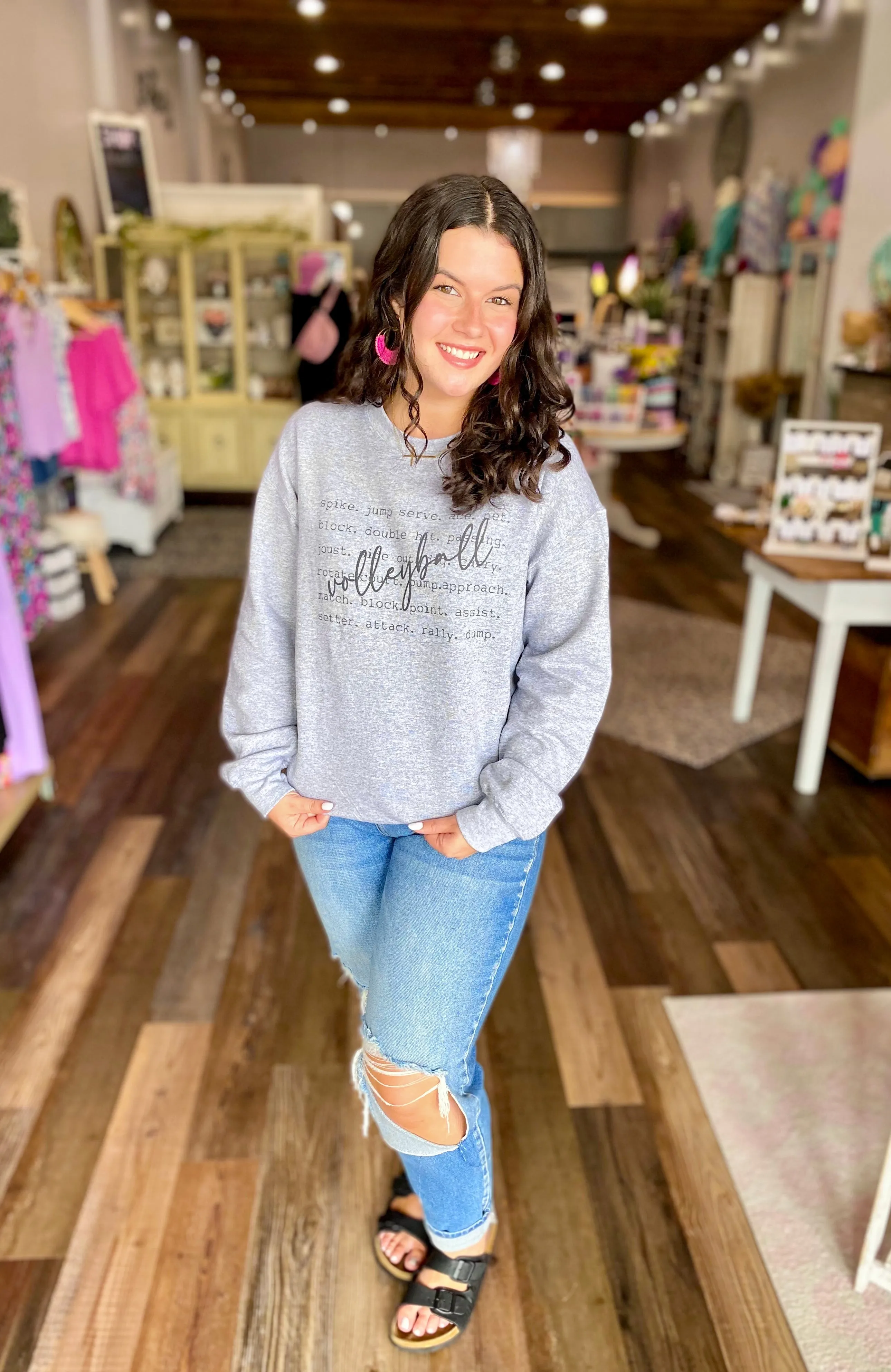 Volleyball Words Sweatshirt in Heather Gray