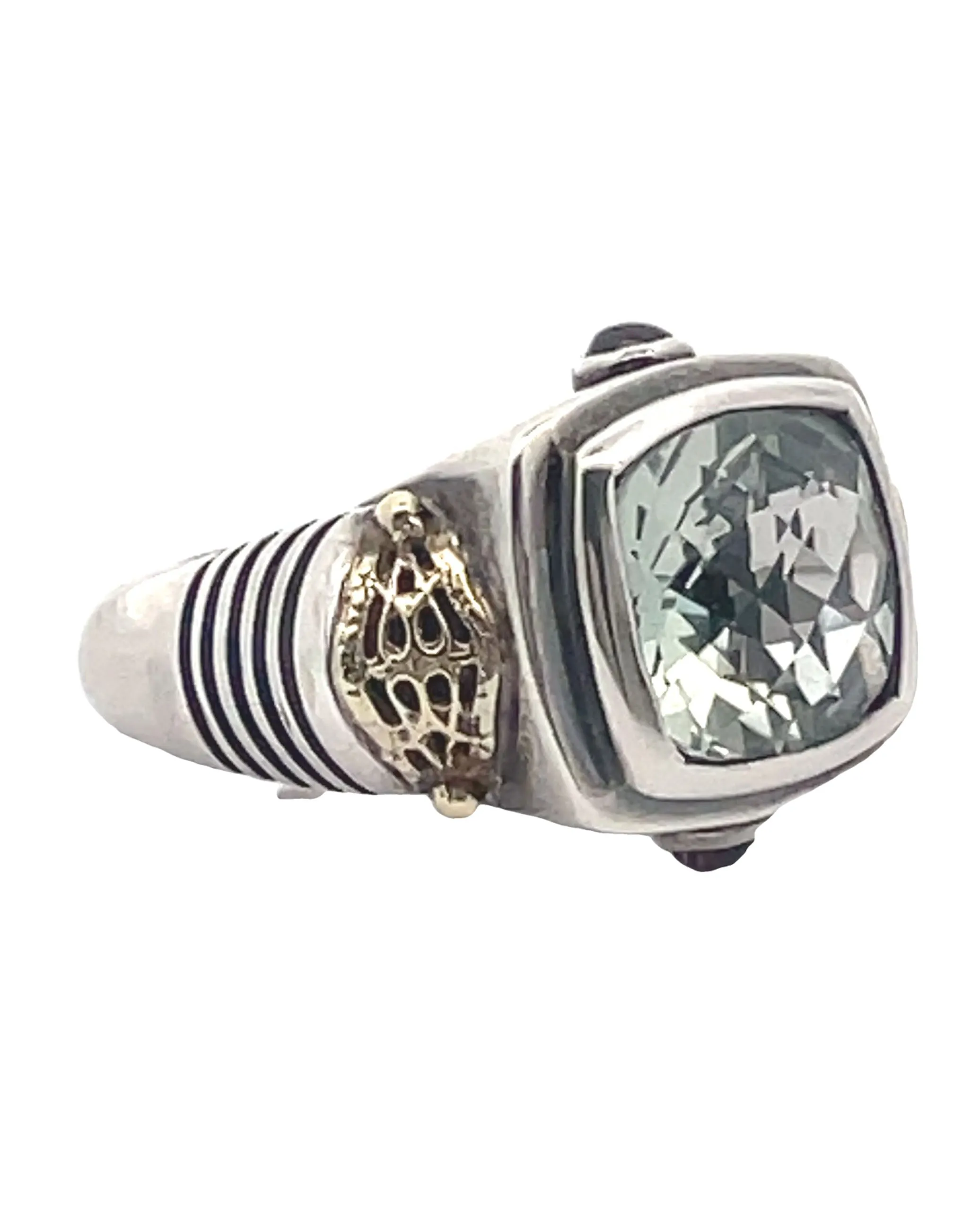 William Schraft Sterling Silver and 18K Gold Ring with Green Amethyst