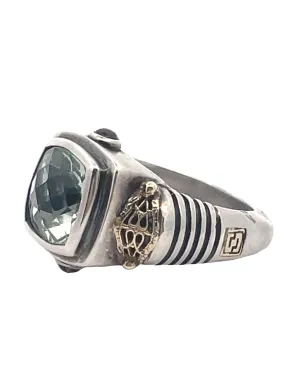 William Schraft Sterling Silver and 18K Gold Ring with Green Amethyst