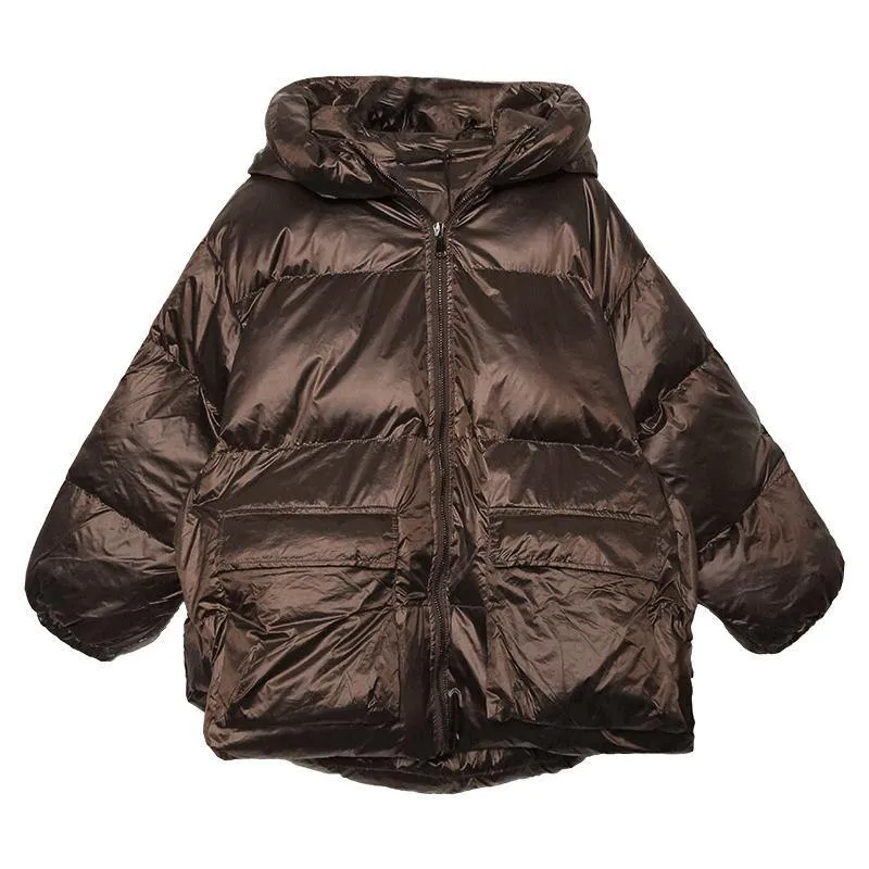 women Loose fitting snow jackets Jackets chocolate hooded zippered goose Down coat